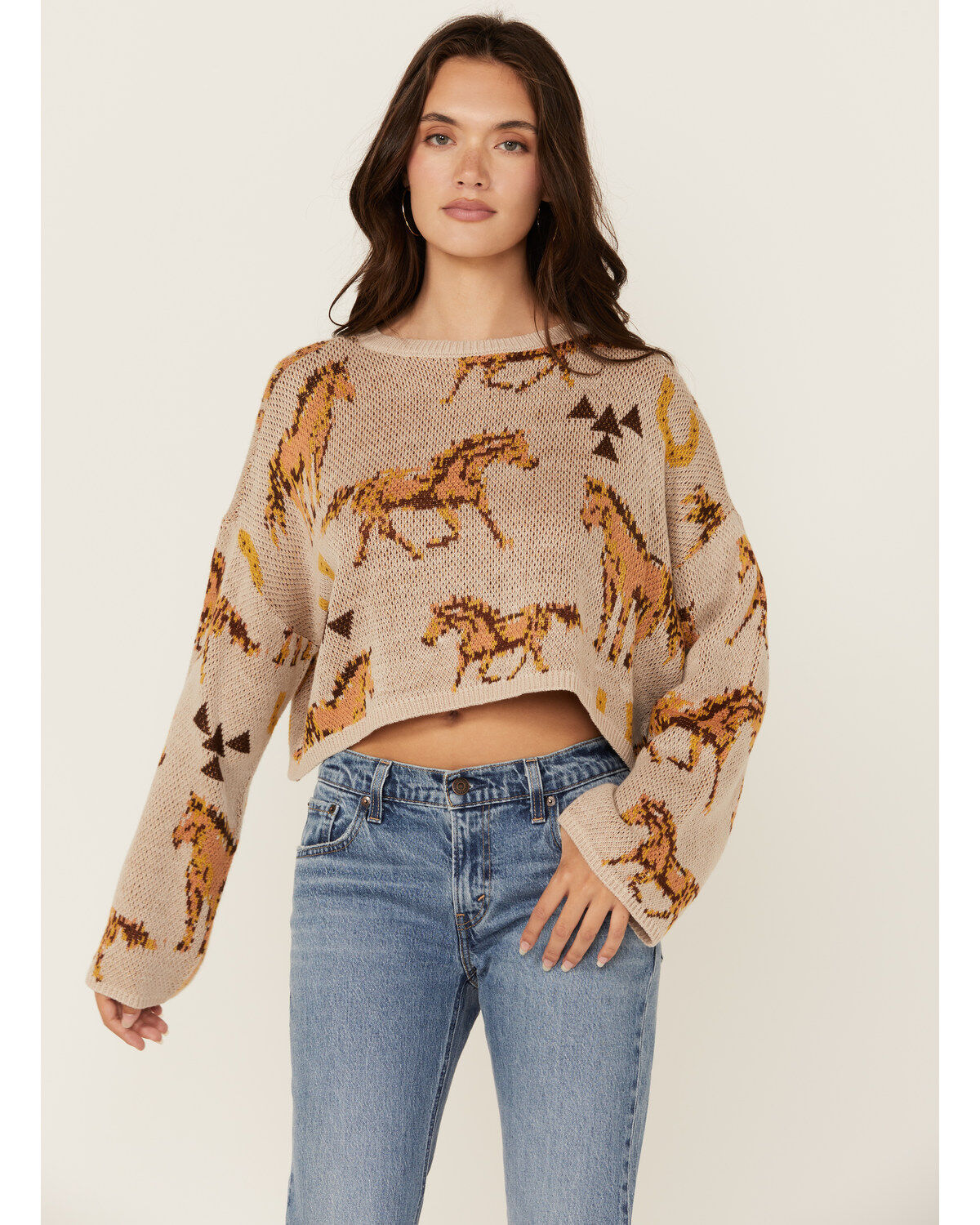 Women's Rock & Roll Denim Horse Print Sweater