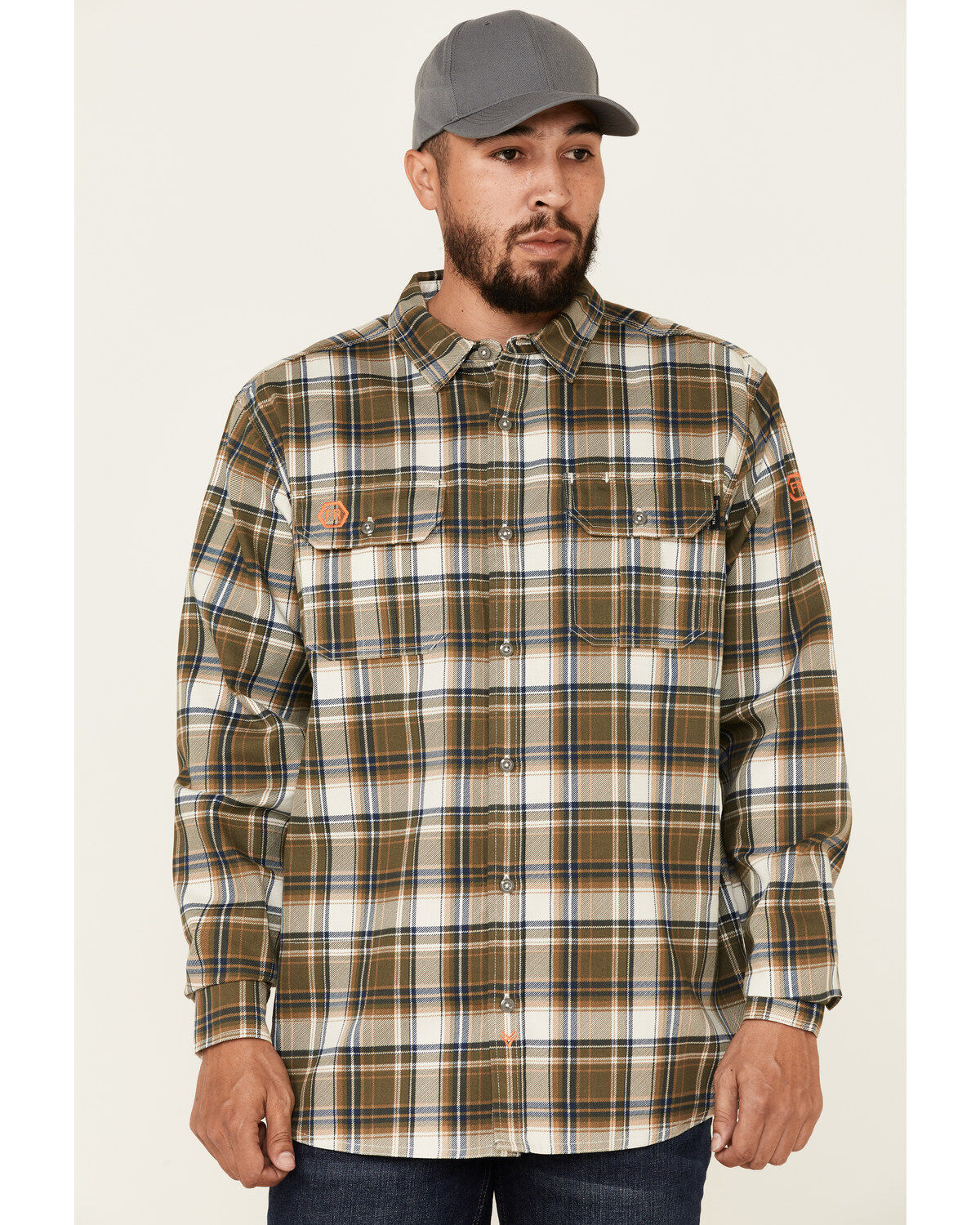 Men's Hawx FR Woven Plaid Print Long Sleeve Button-Down Work Shirt
