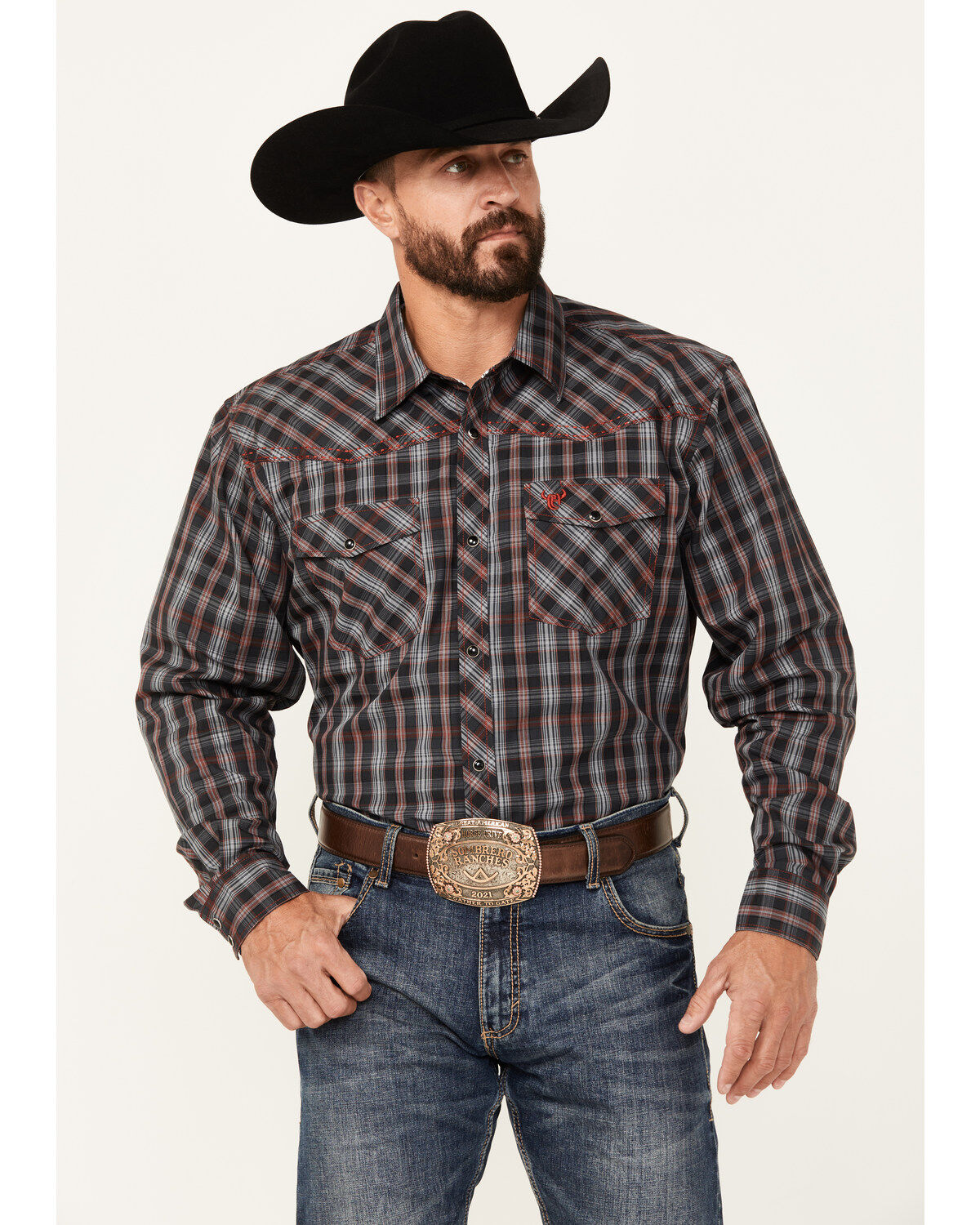 Men's Cowboy Hardware Arroyo Plaid Print Long Sleeve Snap Western Shir