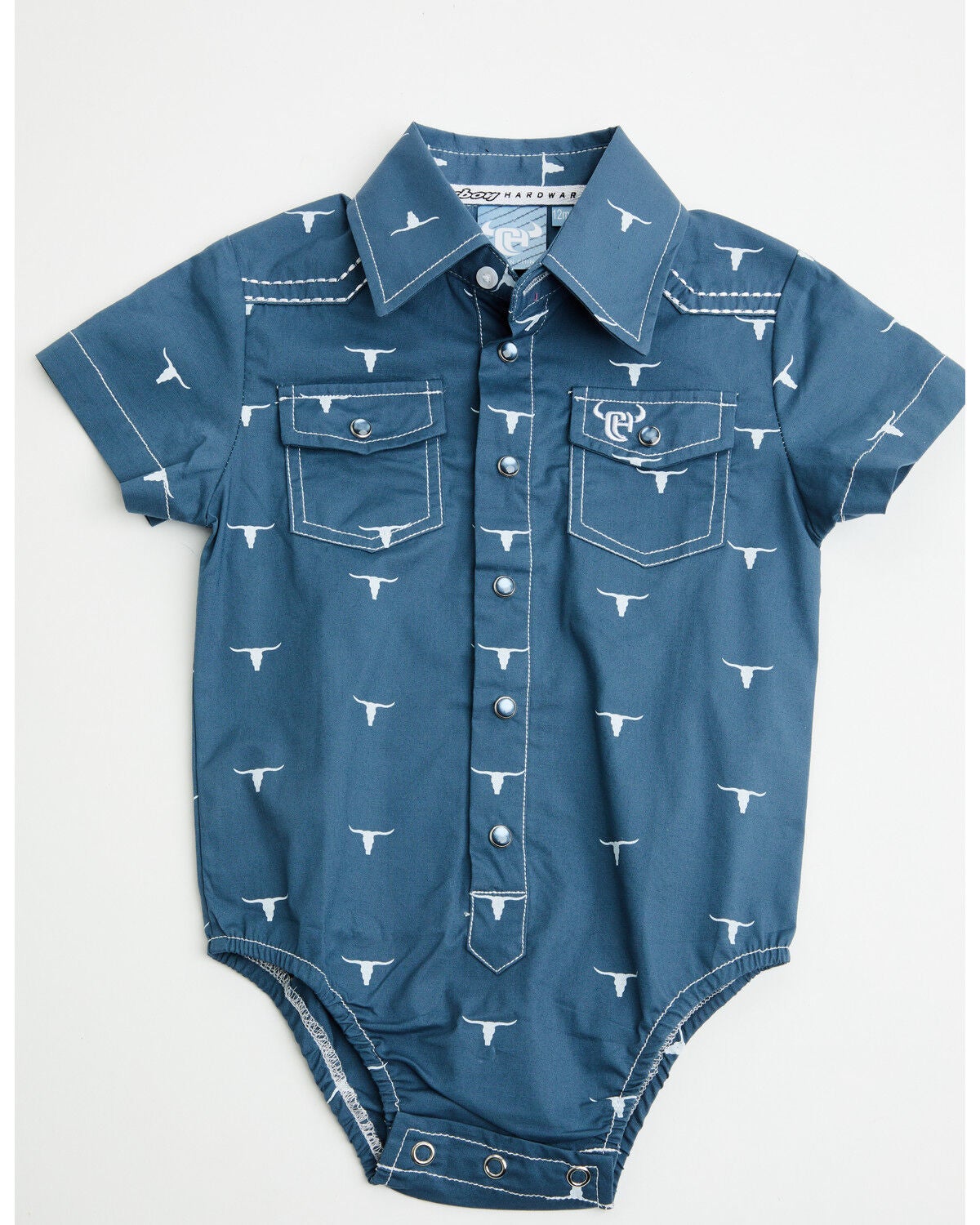 Boys' Cowboy Hardware Infant Scattered Skull Short Sleeve Pearl Snap S