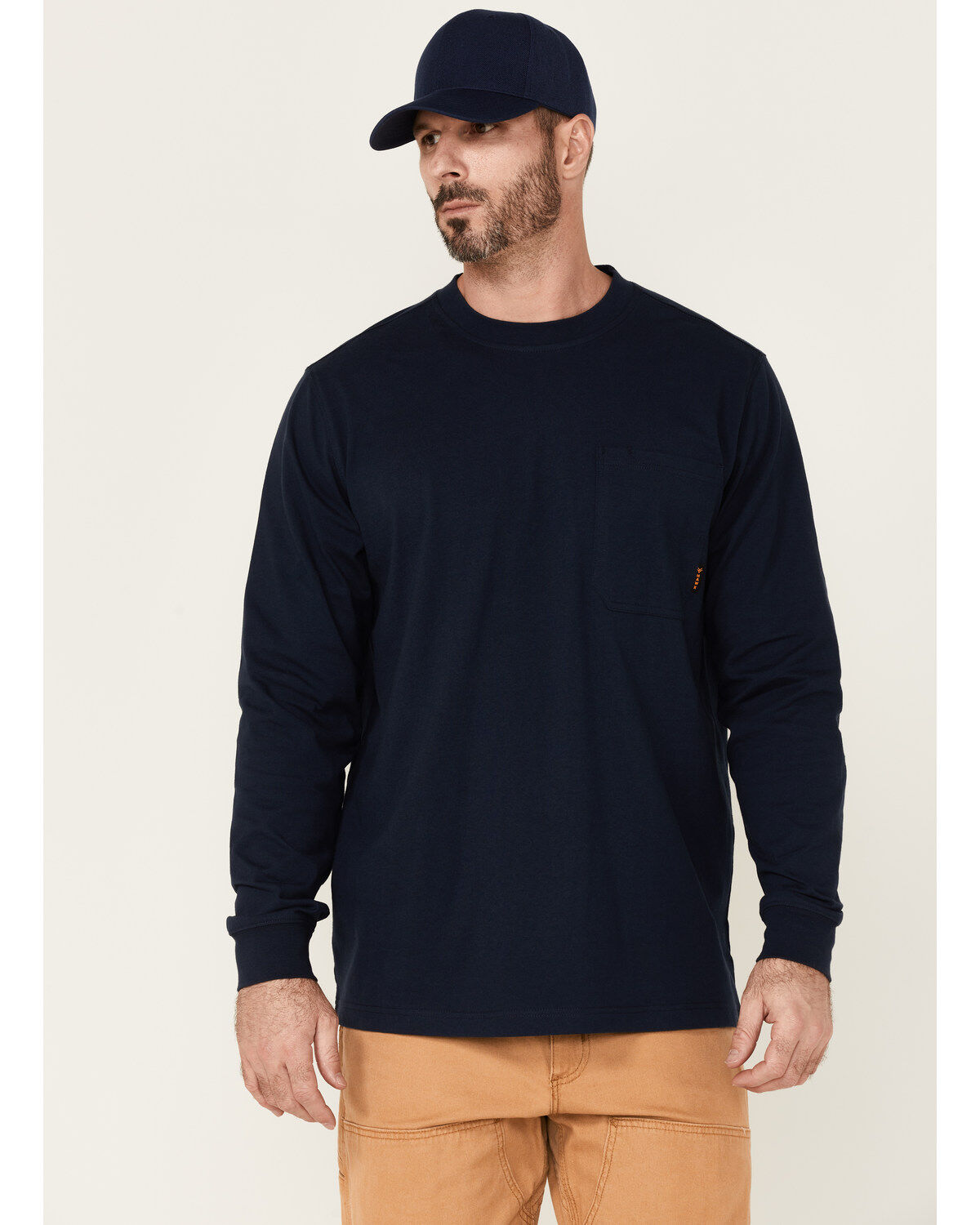 Men's Hawx Solid Navy Forge Long Sleeve Work Pocket T-Shirt - Big