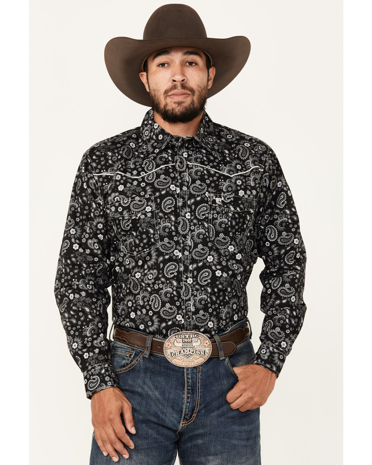 Men's Cowboy Hardware Mosaic Paisley Print Long Sleeve Snap Western Sh