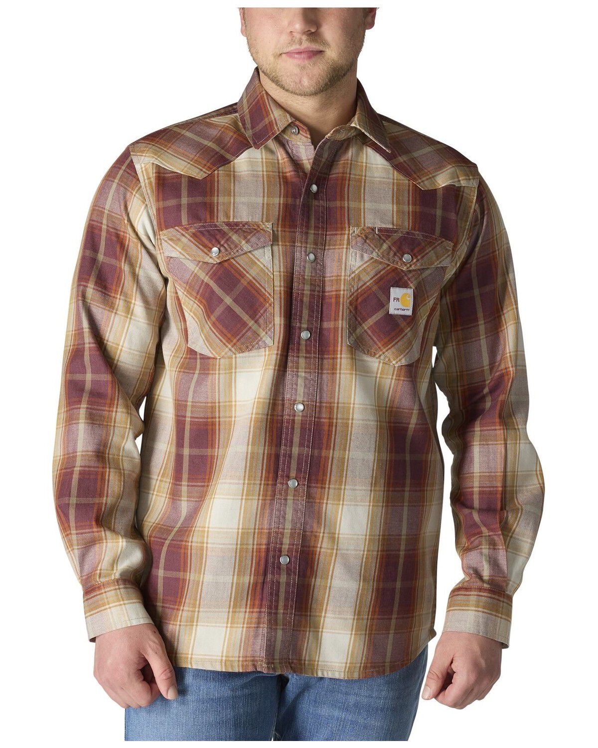 Men's Carhartt FR Montana Plaid Print Long Sleeve Snap Work Shirt