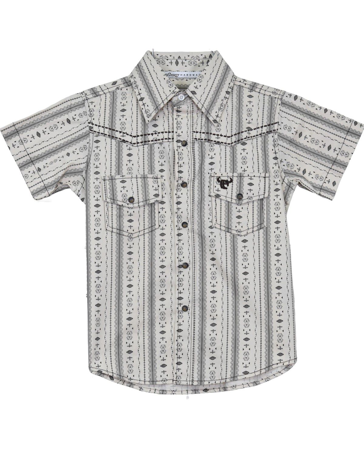 Boys' Cowboy Hardware Southwestern Striped Print Short Sleeve Snap Str