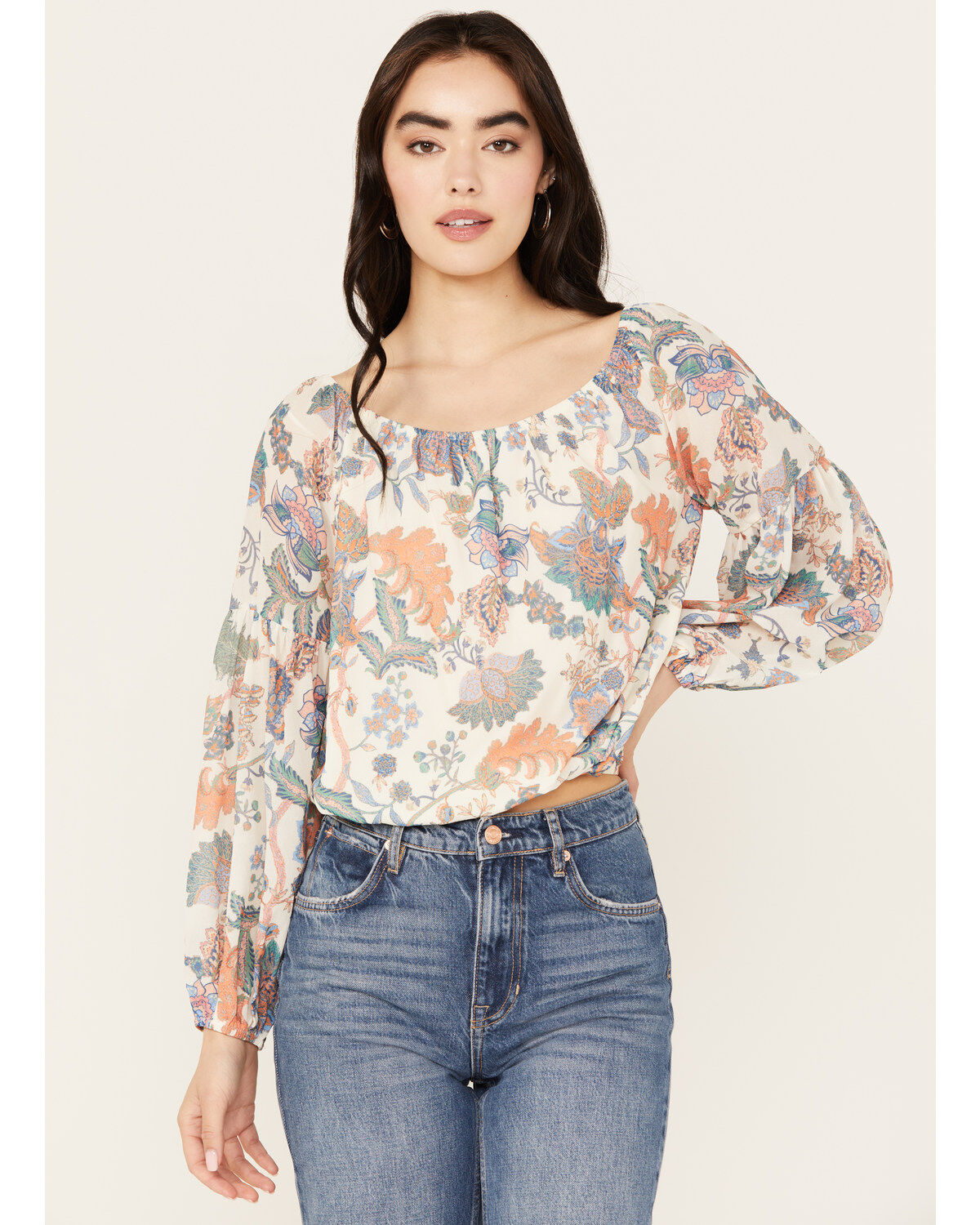 Women's Flying Tomato Floral Long Sleeve Peasant Top