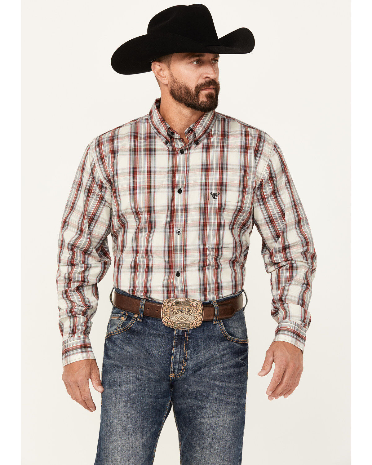 Men's Cowboy Hardware Dutton Plaid Print Long Sleeve Button-Down Weste