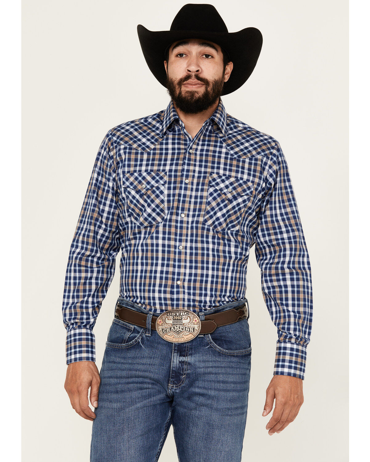 Men's Ely Walker Plaid Print Long Sleeve Pearl Snap Western Shirt