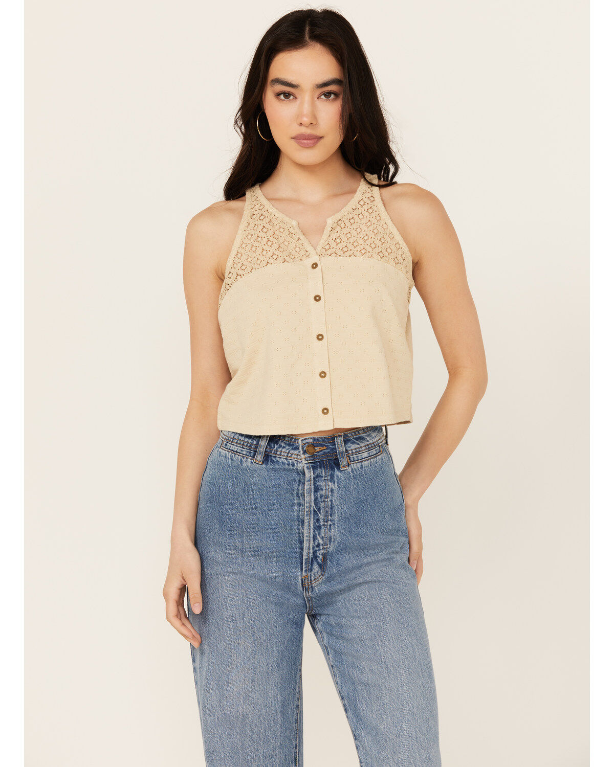 Women's Cleo + Wolf Blaire Cropped Jacquard and Lace Tank