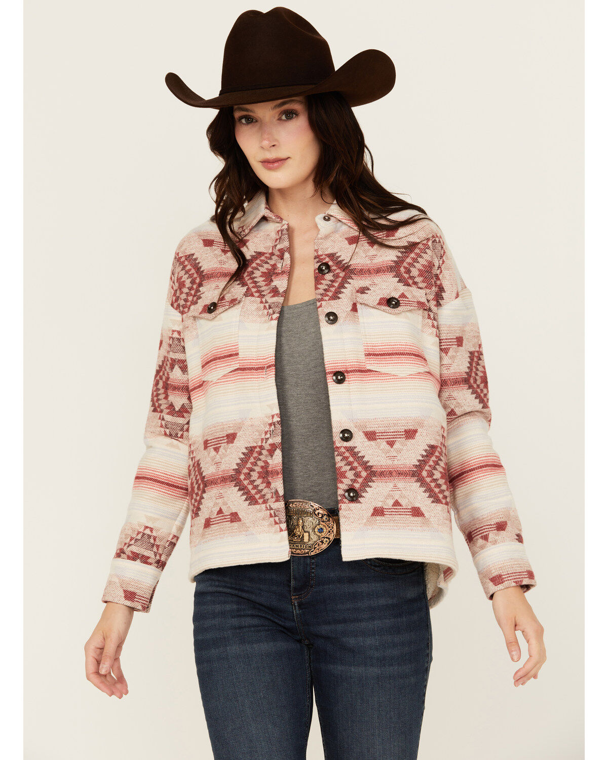 Women's Rock & Roll Denim Southwestern Print Turtleneck Sweater