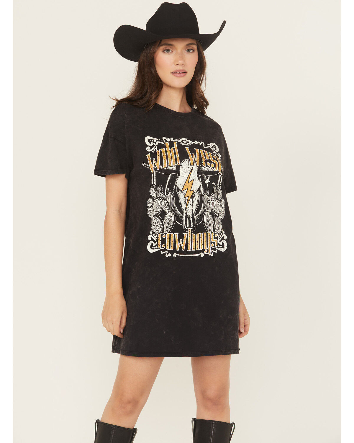 Women's Rock & Roll Denim Wild West Short Sleeve Graphic Mini T-Shirt