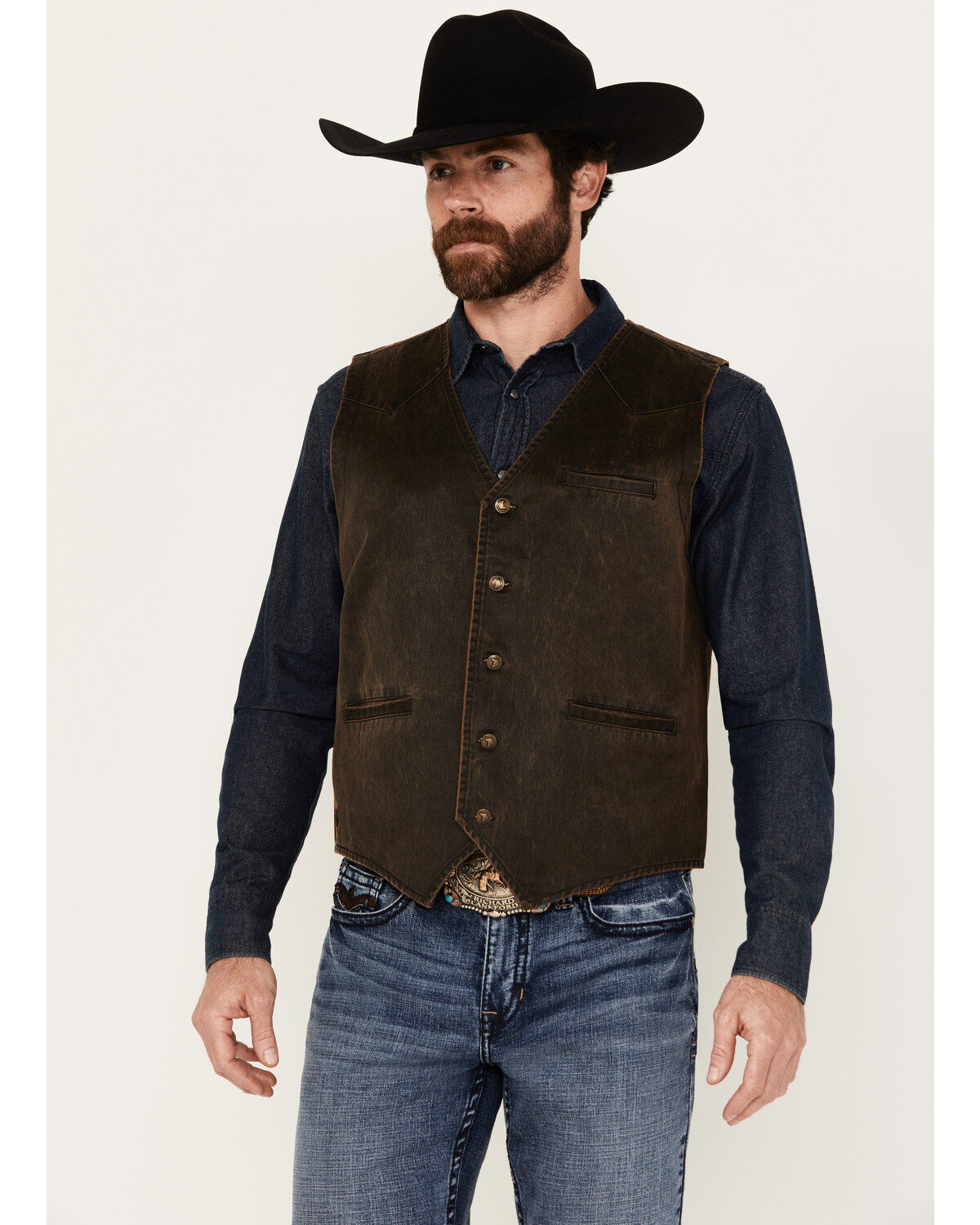 Men's Cody James Pancho Villa Oilskin Button-Front Western Vest