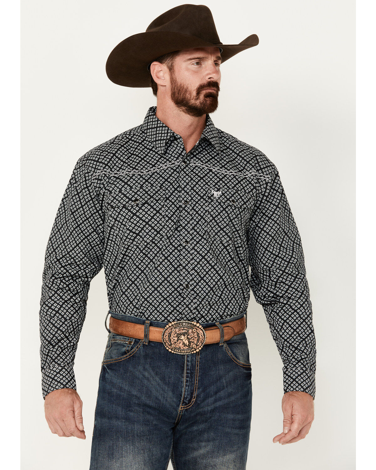 Men's Cowboy Hardware Wild Gem Geo Print Long Sleeve Snap Western Shir