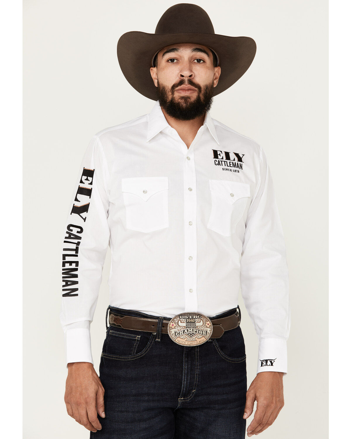 Men's Ely Walker Logo Embroidered Long Sleeve Pearl Snap Western Shirt