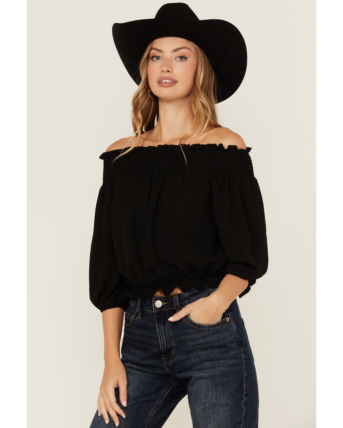 Women's Wild Moss Solid Smocked Off The Shoulder Top