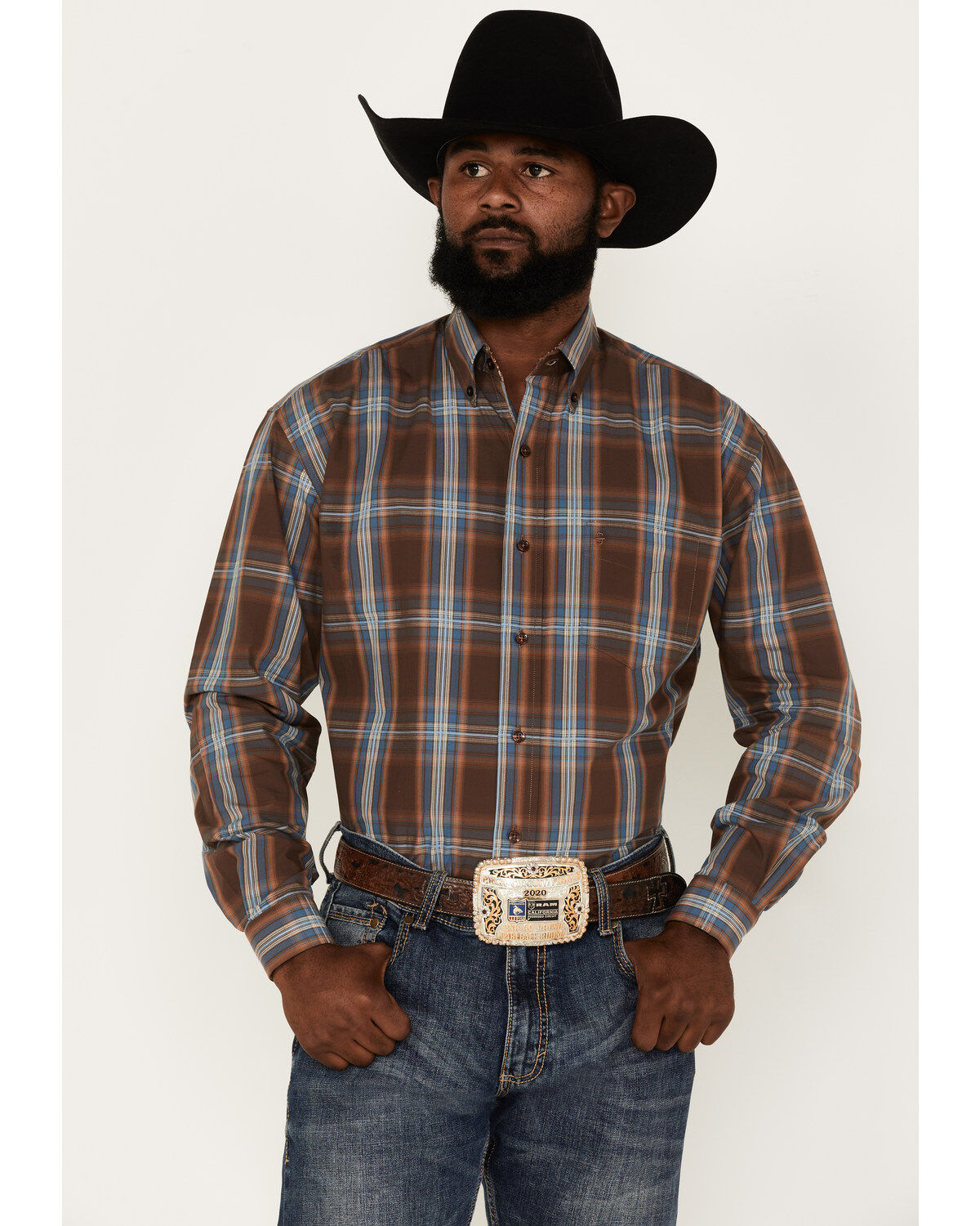 Men's Stetson Large Plaid Print Long Sleeve Button Down Shirt
