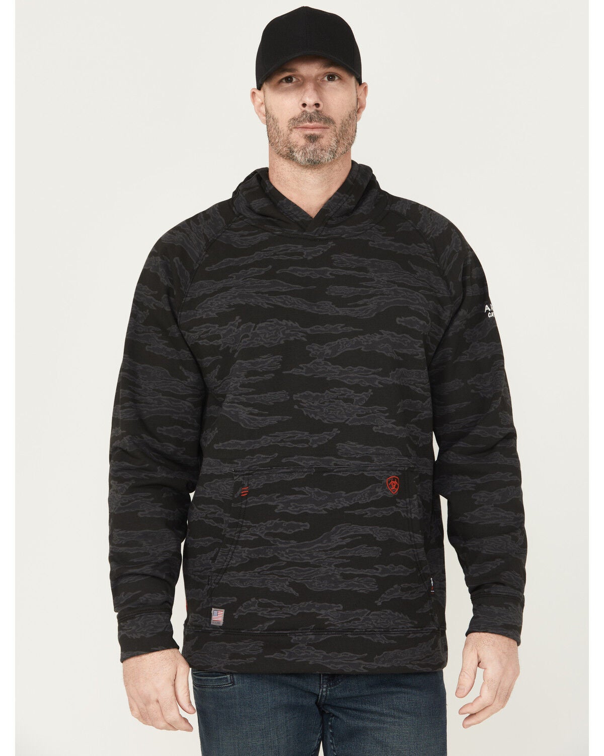 Ariat Men’s FR DuraStretch Smoke Hooded Sweatshirt in Black Camo – Flame Resistant Pullover Hoodie, Size Small