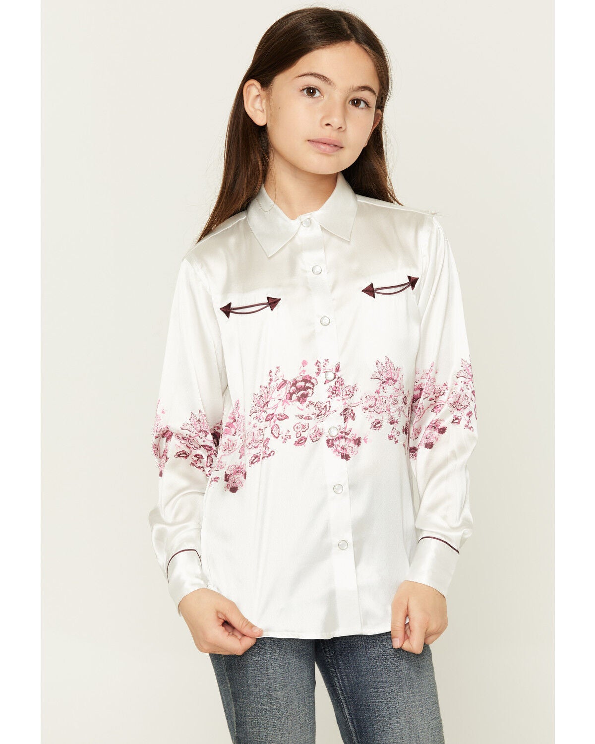 Girls' Cowgirl Hardware Wild Flower Long Sleeve Pearl Snap Western Shi
