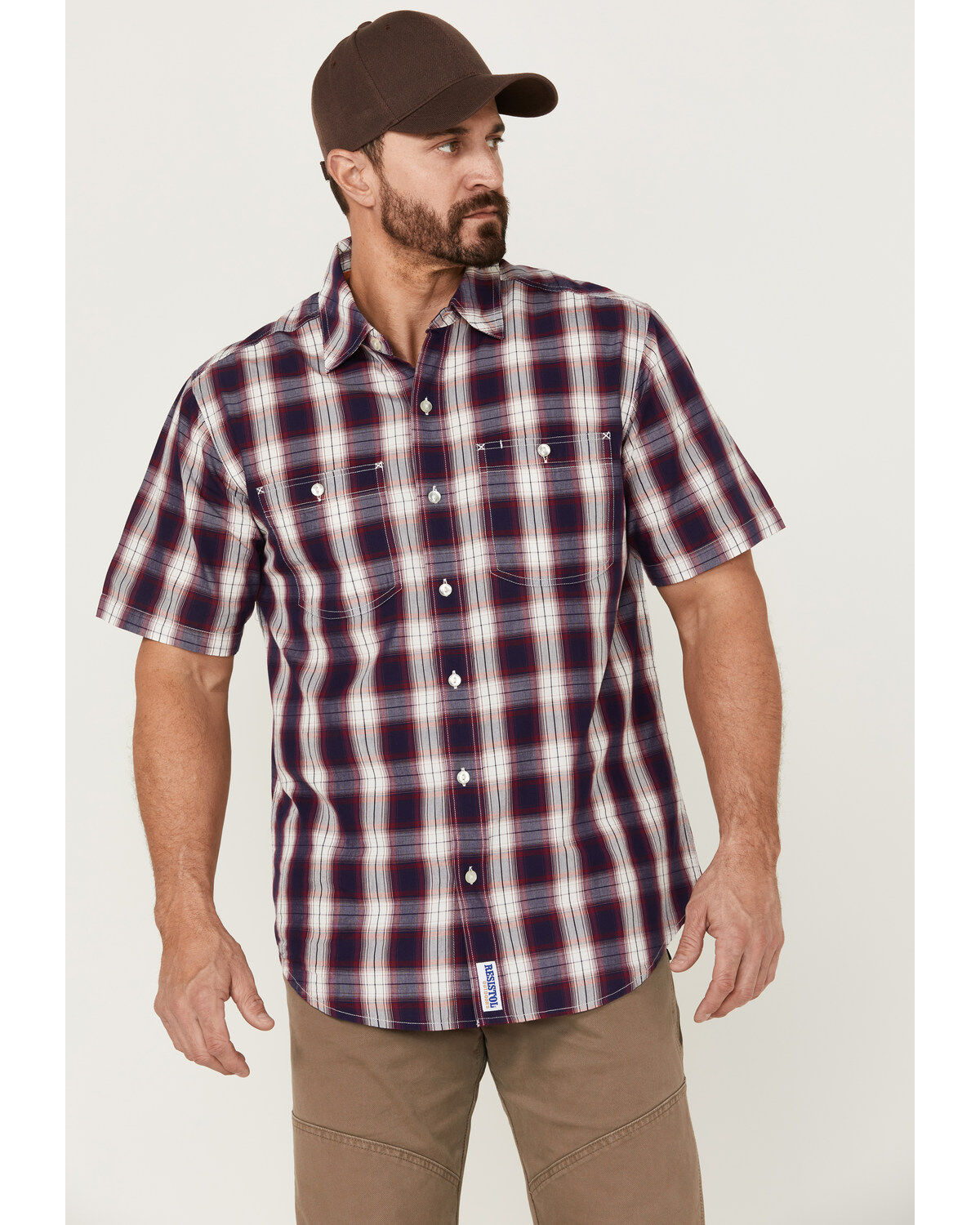 Men's Resistol Atlantis Ombre Plaid Print Short Sleeve Button Down Wes