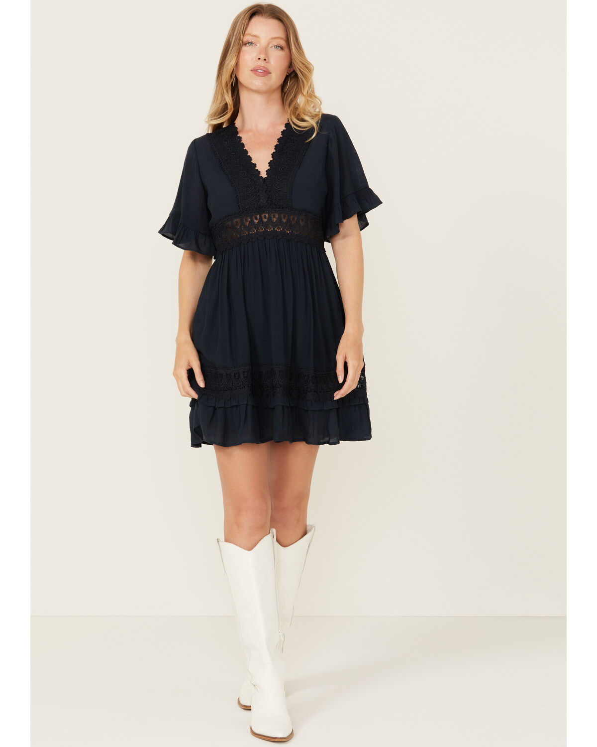 Women's Wishlist Solid Lace Trim Mini Dress