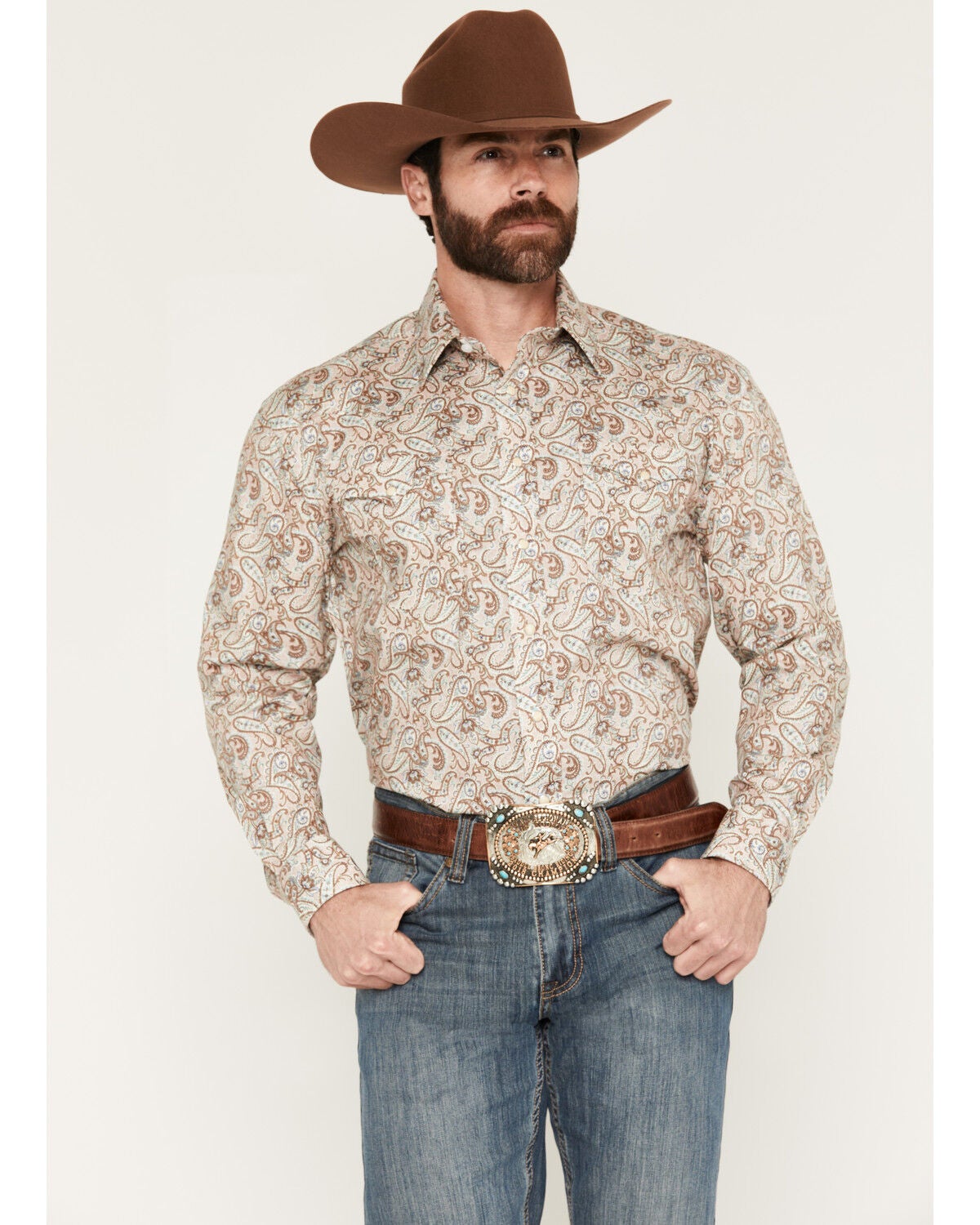 Men's Panhandle Slim Paisley Print Long Sleeve Snap Stretch Western Sh