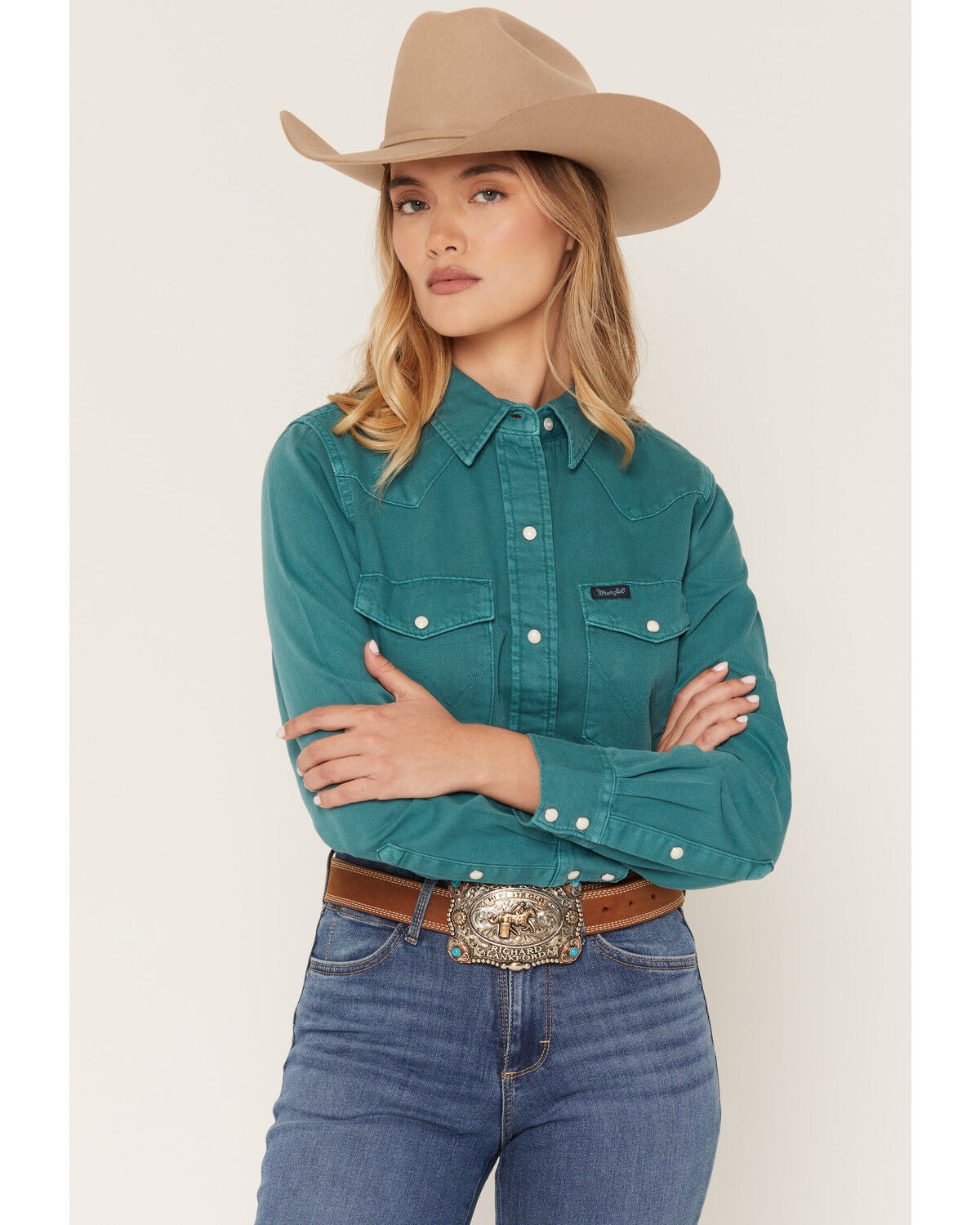 Women's Wrangler Retro Solid Long Sleeve Snap Denim Shirt