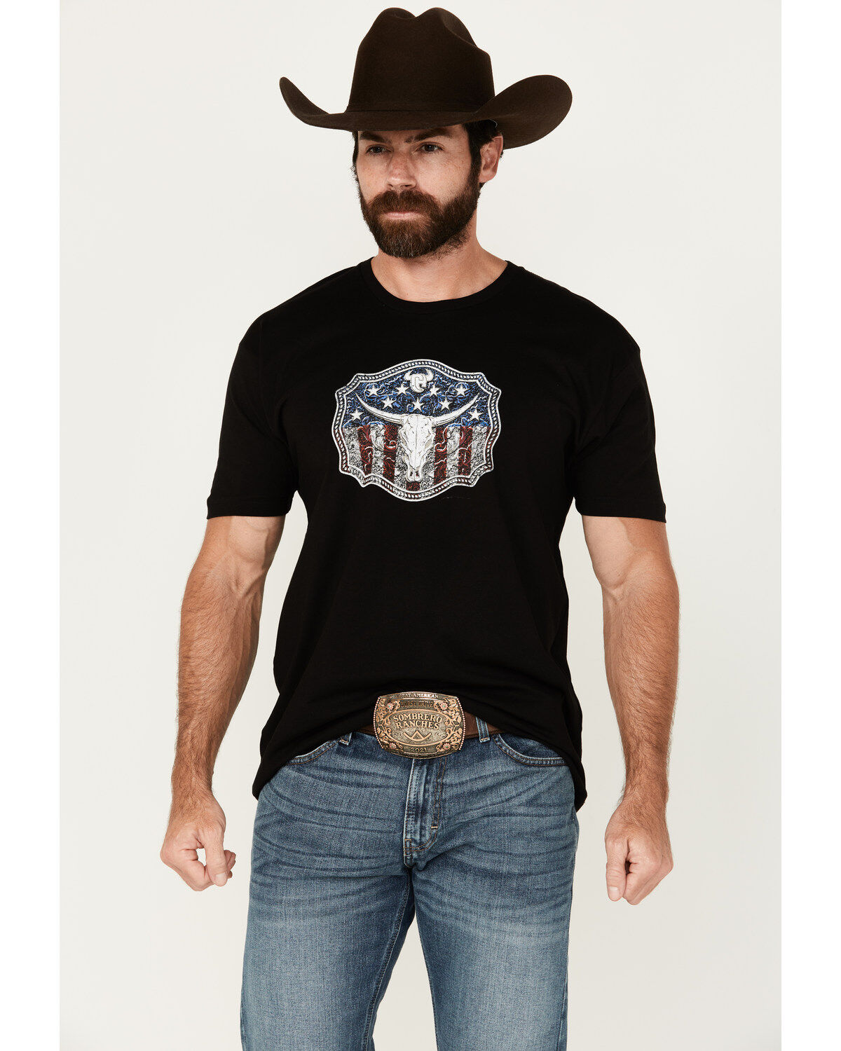 Men's Cowboy Hardware American Flag Buckle Short Sleeve T-Shirt