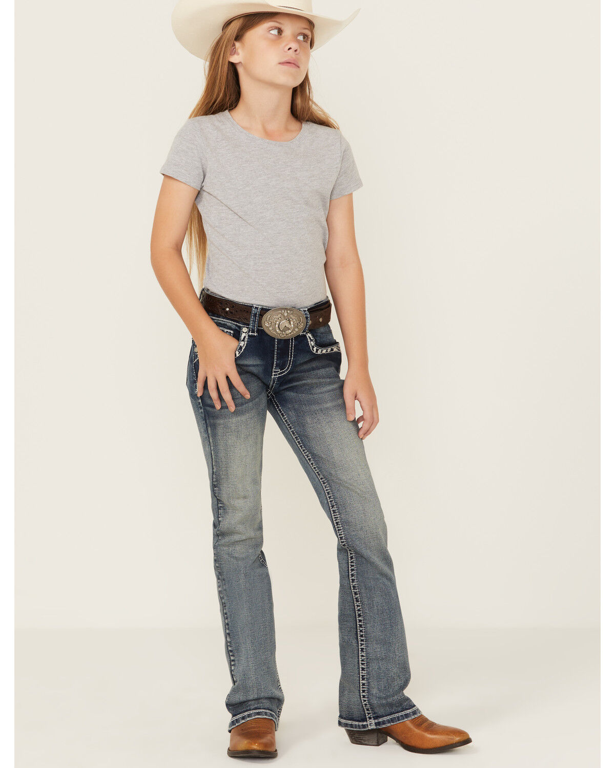 Girls' Shyanne Steerhead Embroidered Bootcut Stretch Denim Jeans