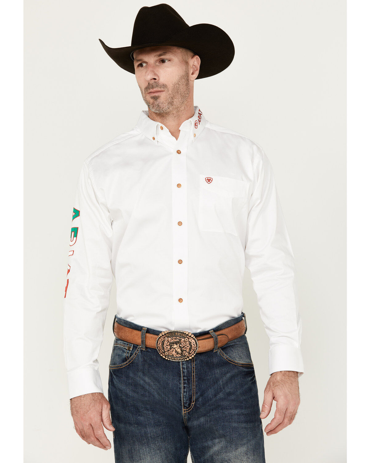 Men's Ariat Team Mexico Logo Twill Classic Fit Long Sleeve Button-Down