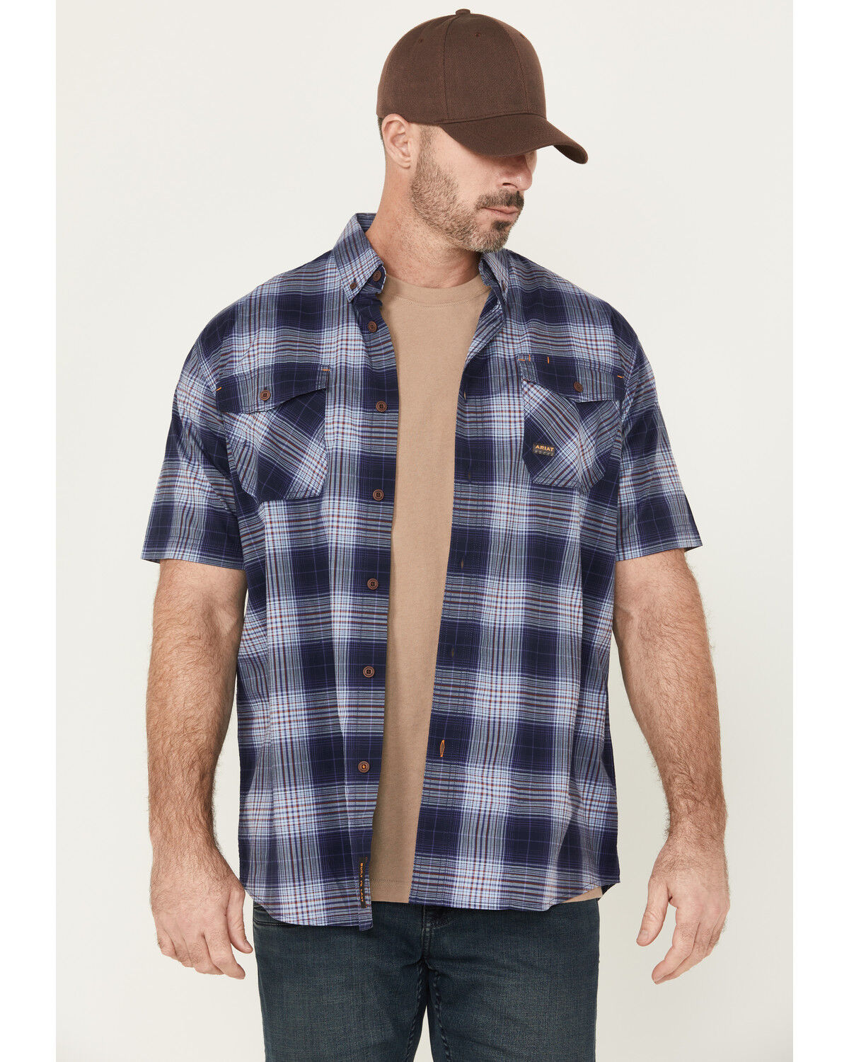 Men's Ariat Rebar Made Tough Short Sleeve Button-Down Stretch Work Shi