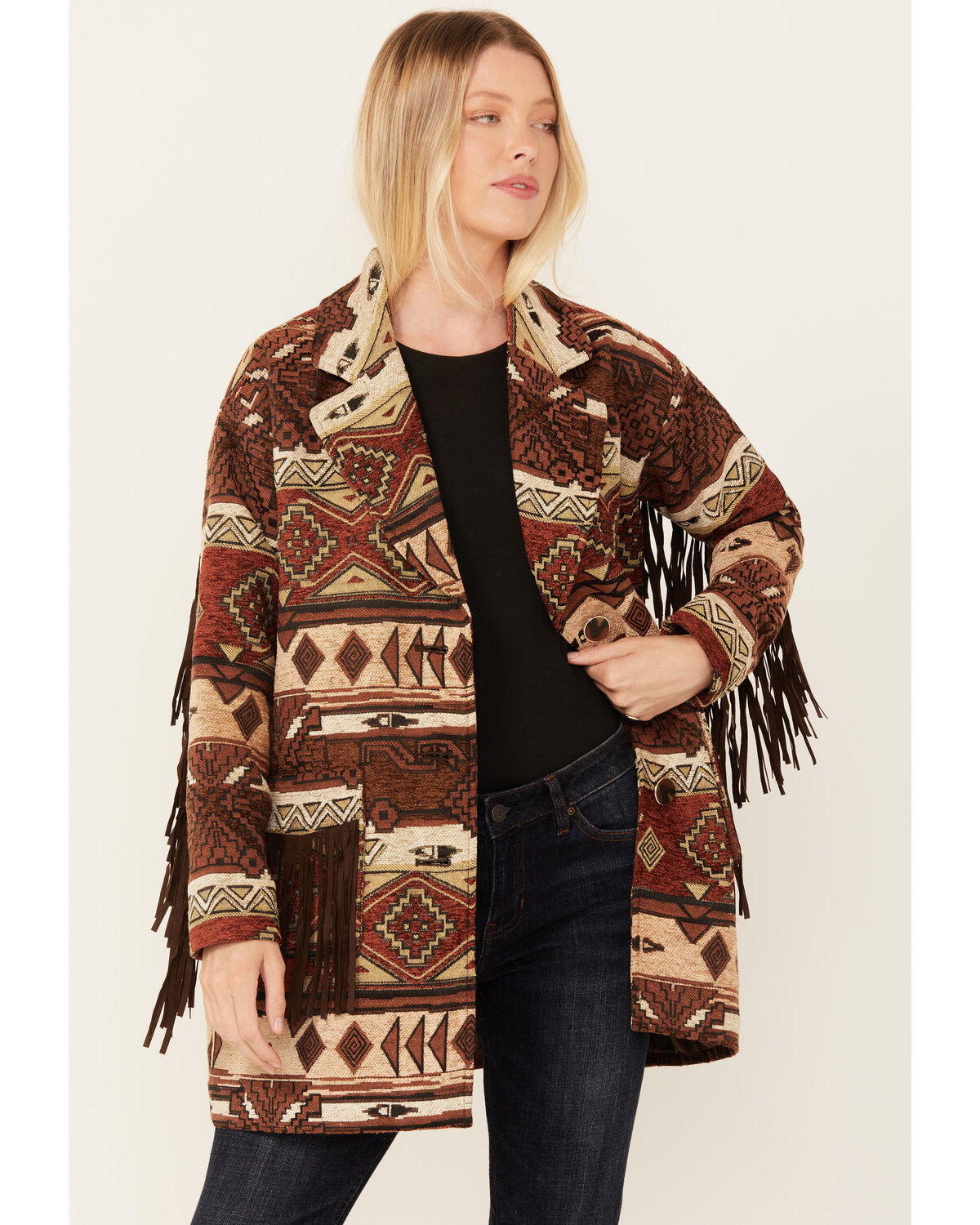 Women's Shyanne Tribal Tapestry Fringe Coat