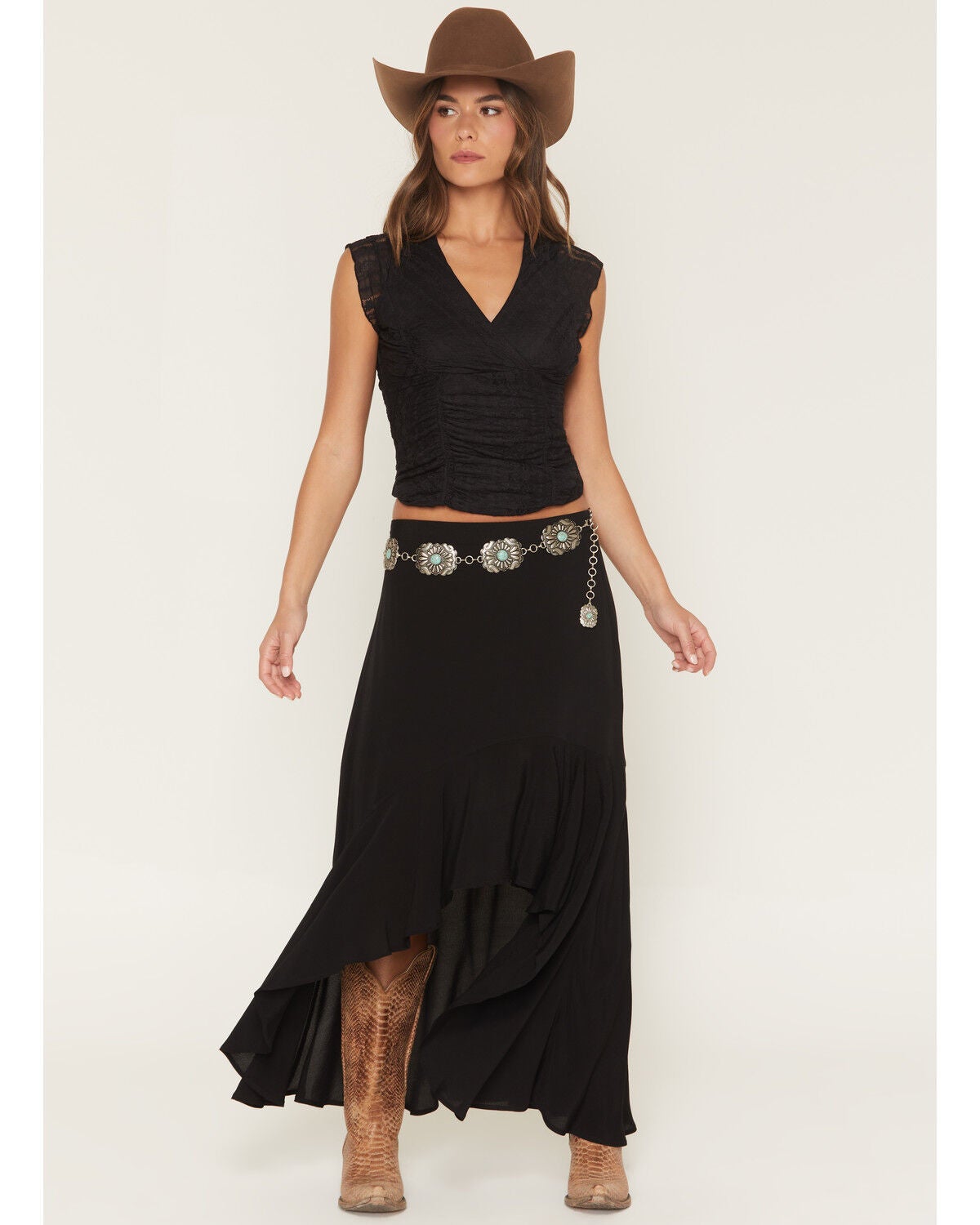 Women's Wild Moss High Slit Ruffle Hem Skirt