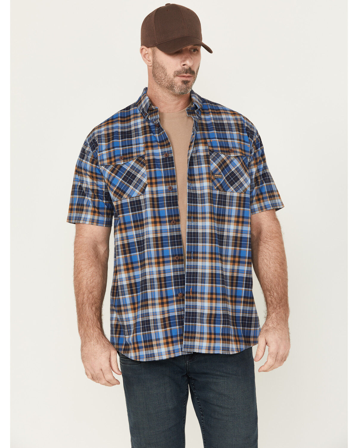 Men's Ariat Rebar Made Tough Short Sleeve Button-Down Stretch Work Shi