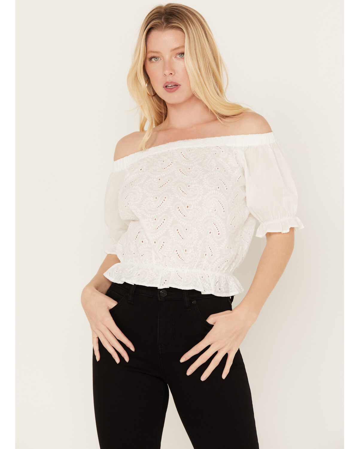 Women's Wrangler Eyelet Off-The-Shoulder Cropped Blouse