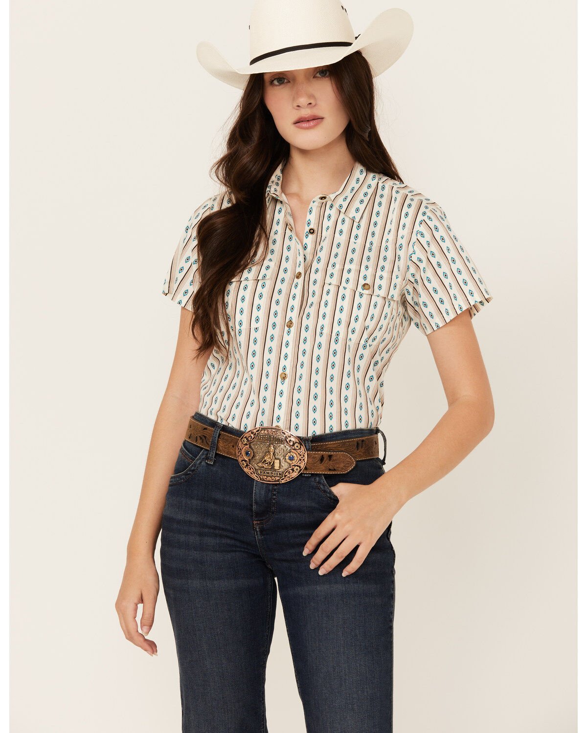 Women's Shyanne Southwestern Print Short Sleeve Snap Western Shirt