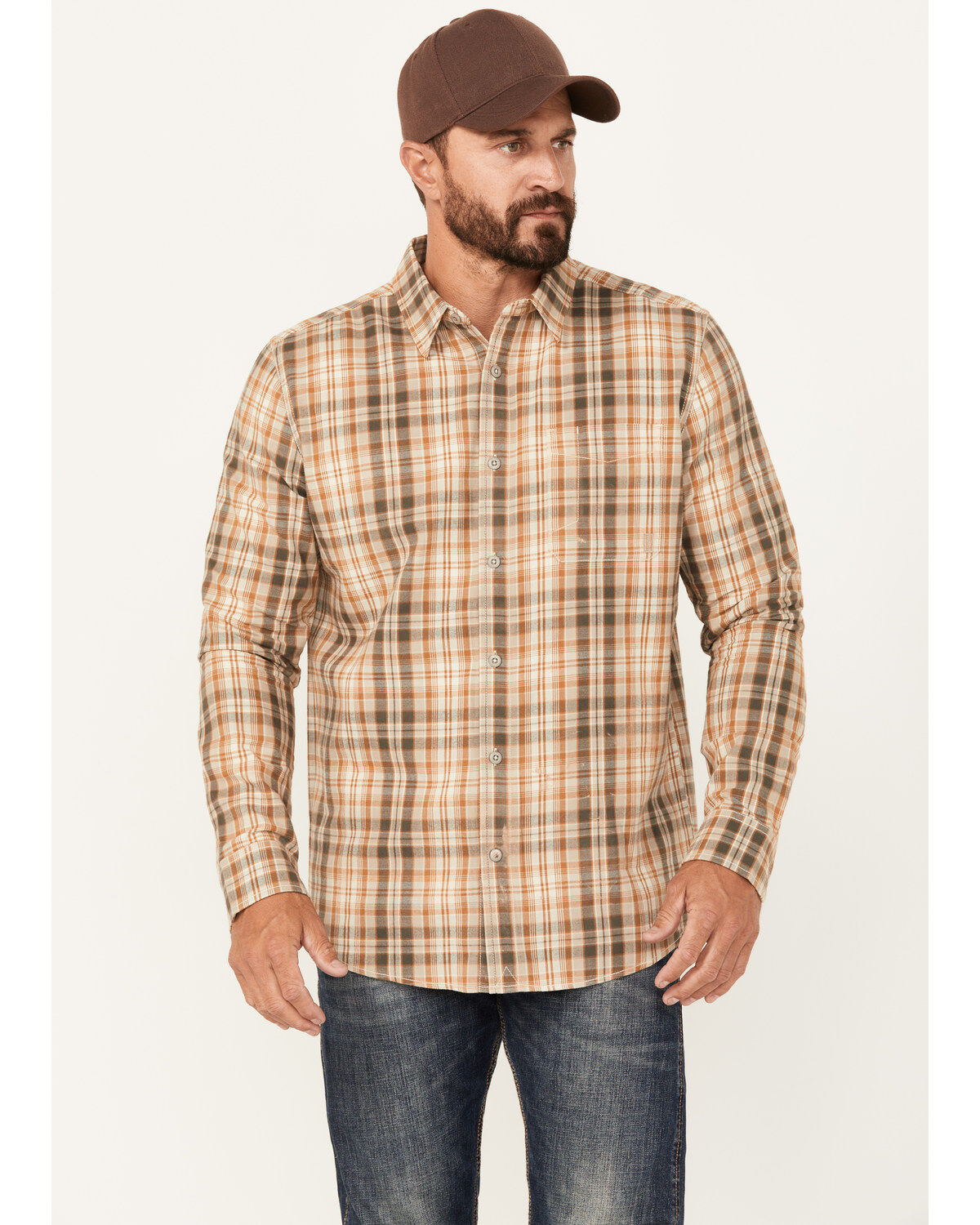 Men's Brothers and Sons Plaid Print Long Sleeve Button Down Western Sh
