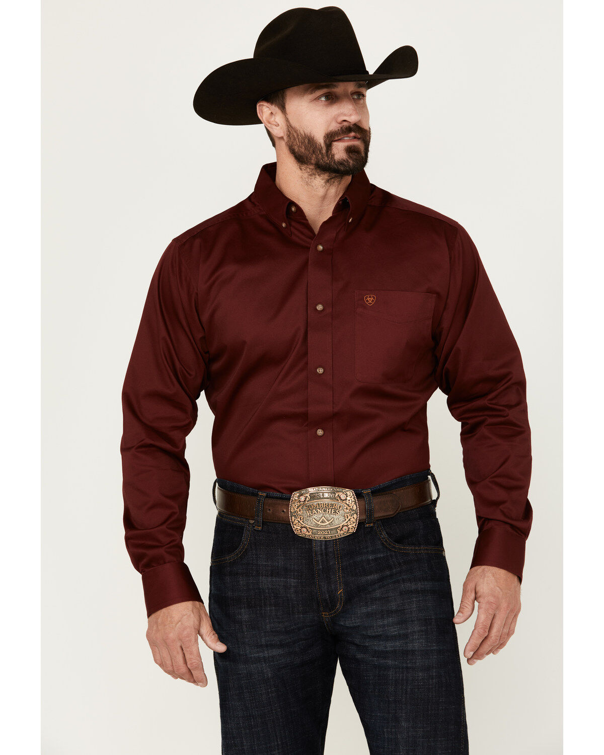 Men's Ariat Solid Twill Fitted Long Sleeve Button-Down Western Shirt