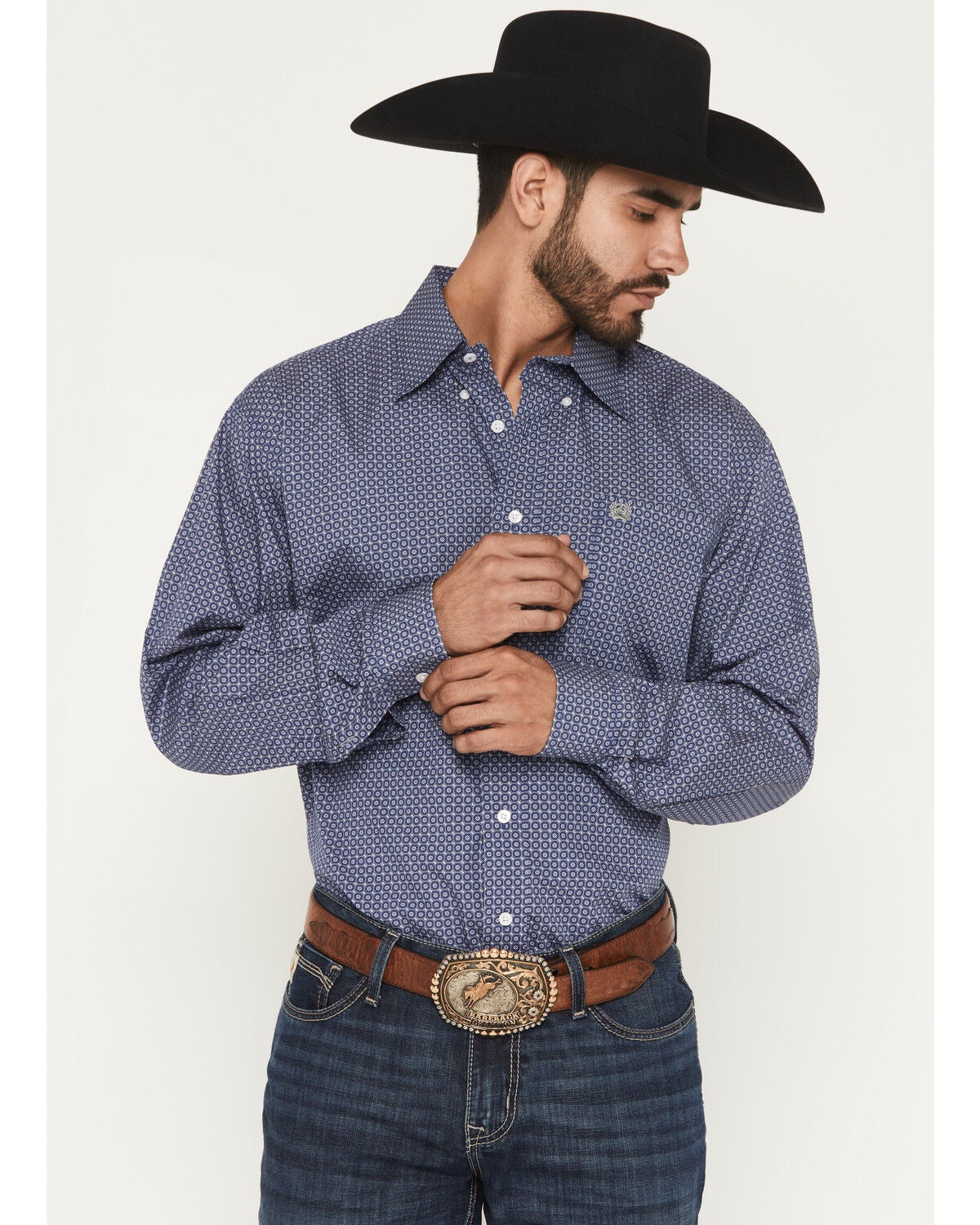 Men's Cinch Floral Geo Print Long Sleeve Button-Down Western Shirt