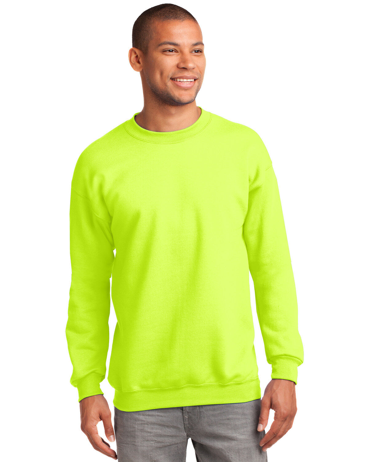 Men's Port & Company Safety Green 3X Essential Fleece Crew Work Pullov