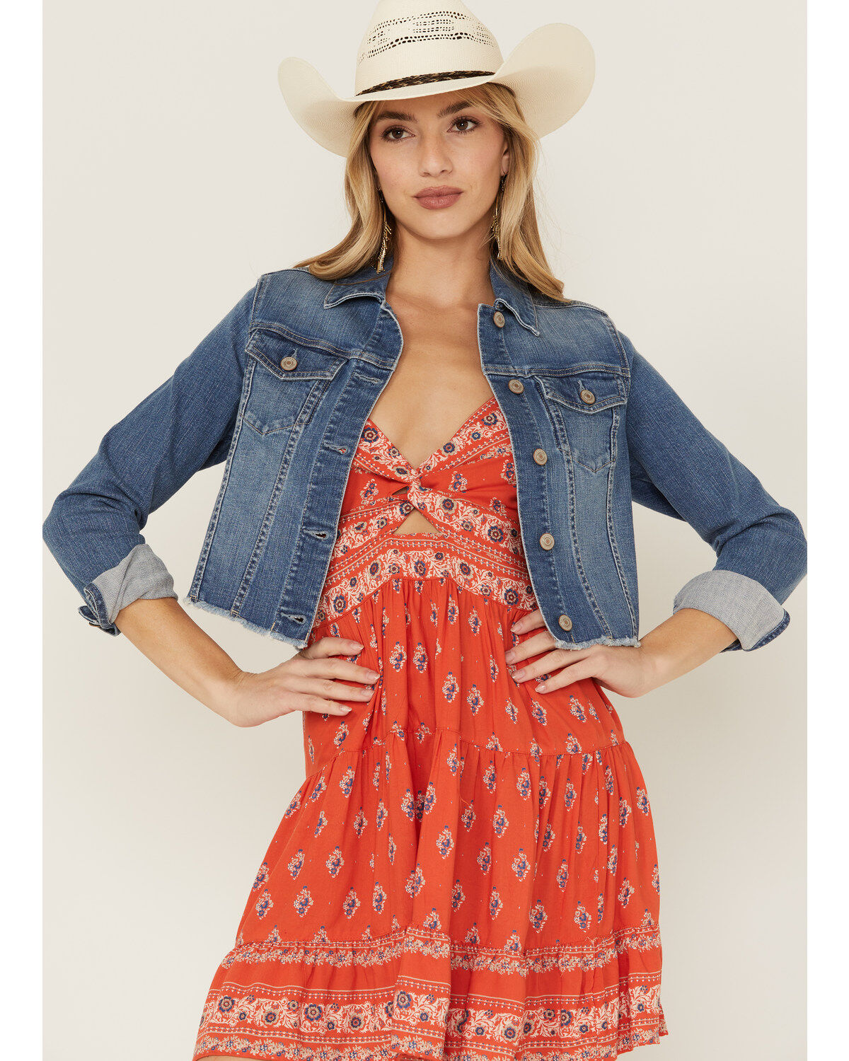 Women's Shyanne Light Denim Cropped Fray Jacket