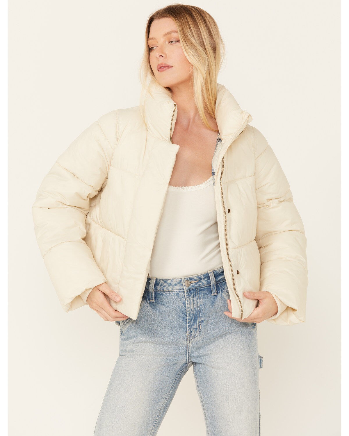 Women's Cleo + Wolf Plaid Lined Puffer Coat