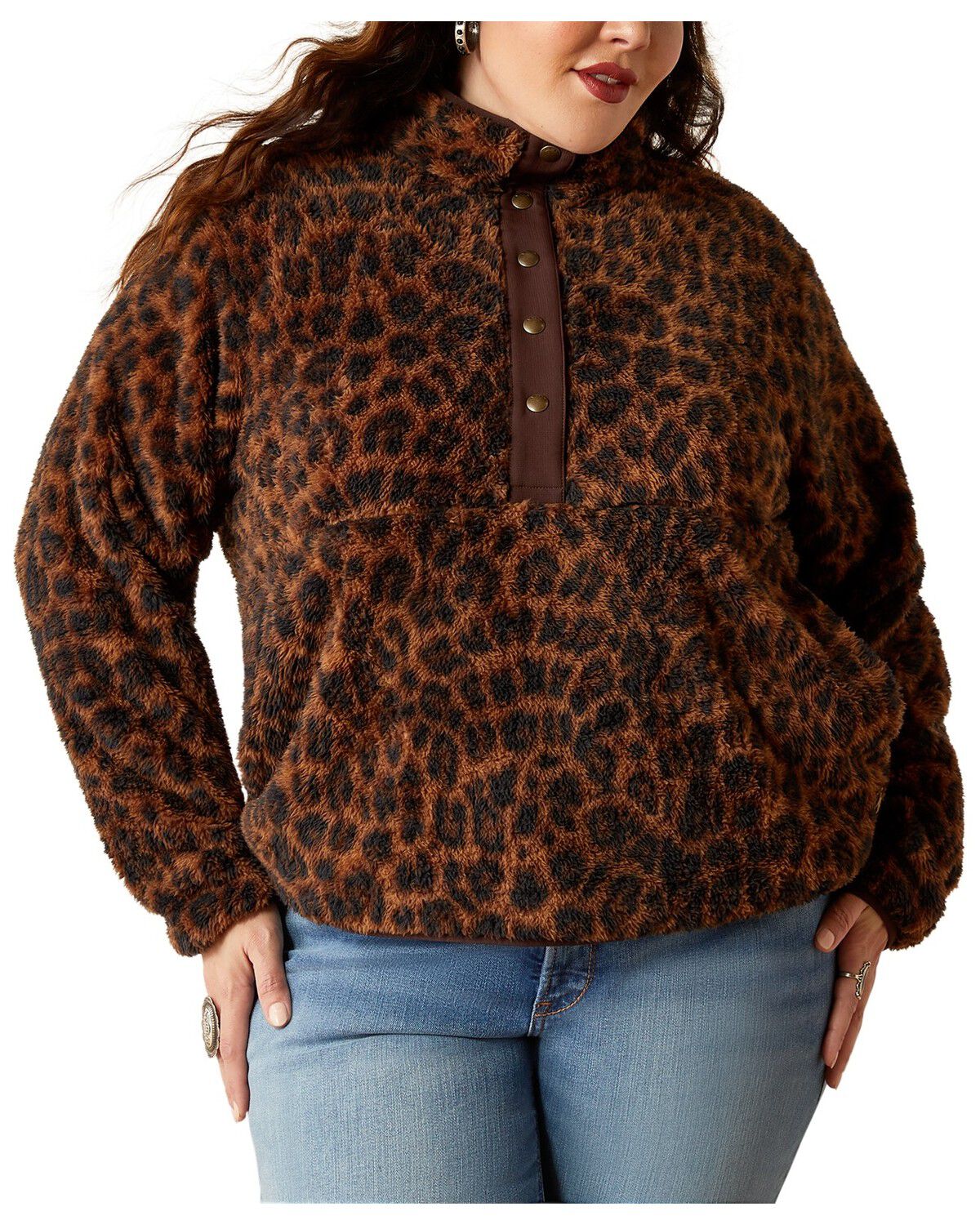 Women's Ariat Berber Leopard Print Sherpa Pullover - Plus