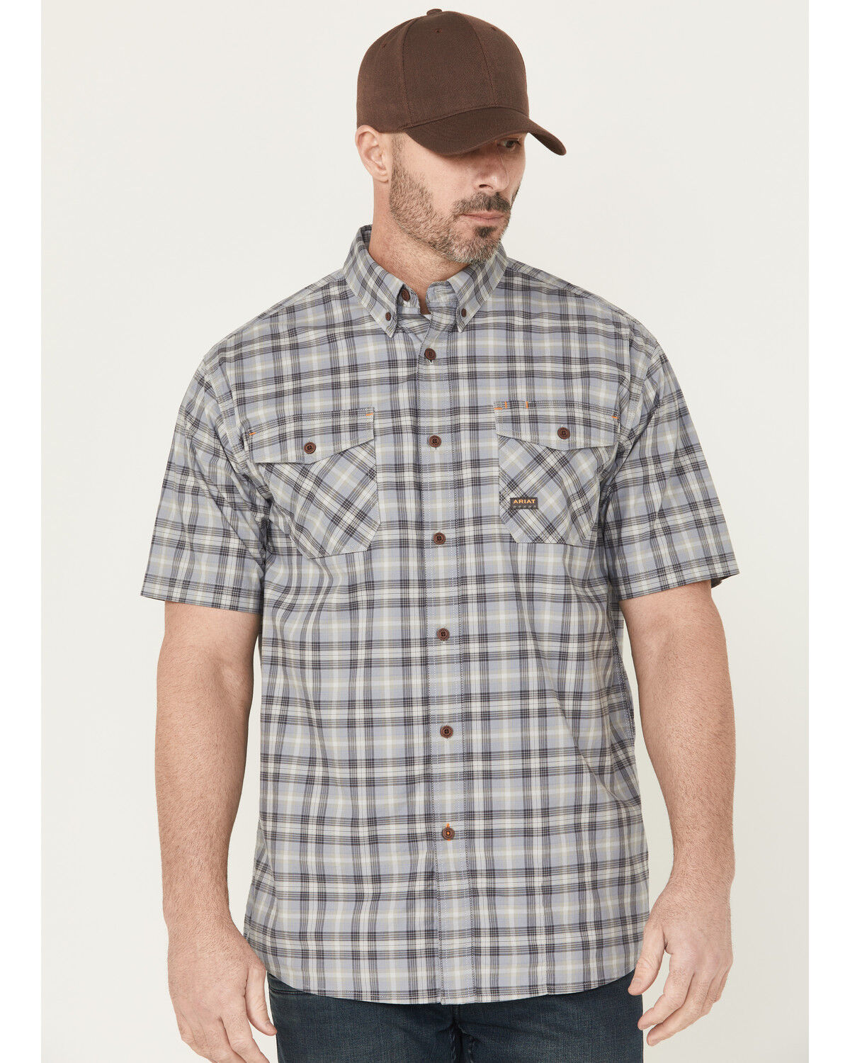 Men's Ariat Rebar Made Tough Short Sleeve Button-Down Stretch Work Shi