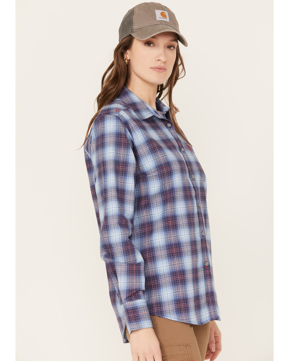 Women's Ariat FR Plaid Print Long Sleeve Button Down Work Shirt