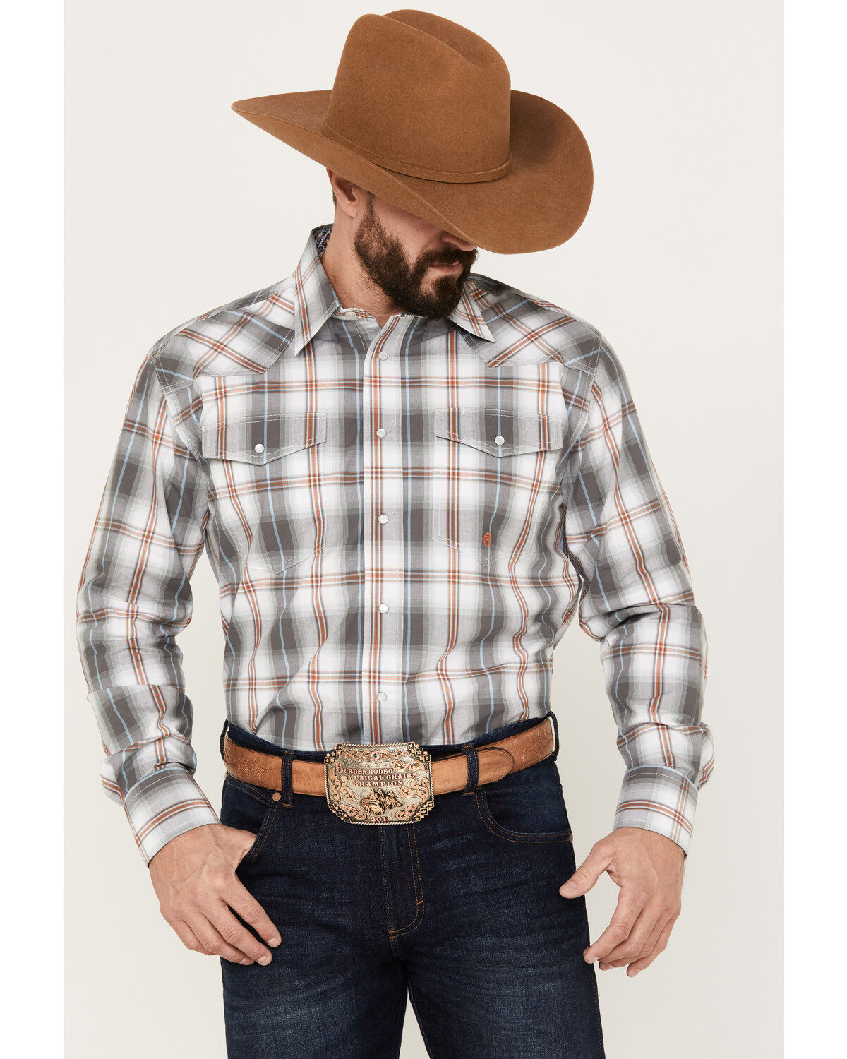 Men's Roper Amarillo Plaid Print Long Sleeve Western Snap Shirt