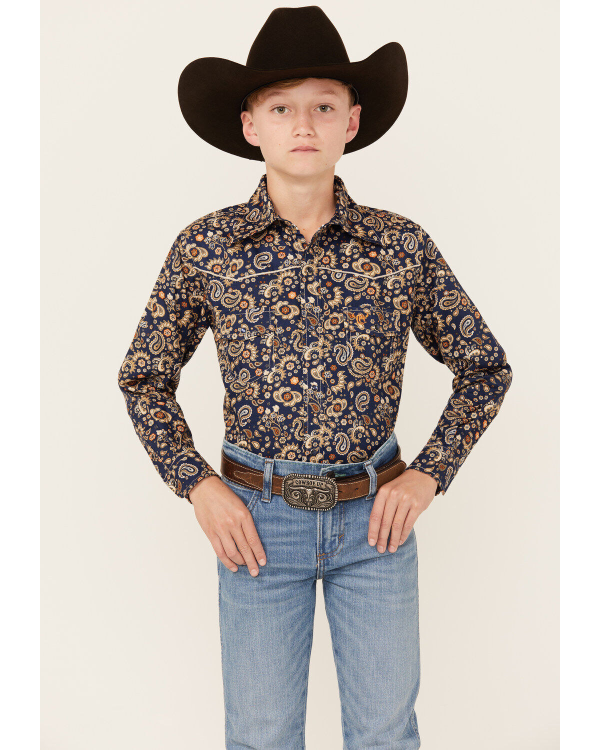 Boys' Cowboy Hardware Paisley Print Long Sleeve Snap Western Shirt