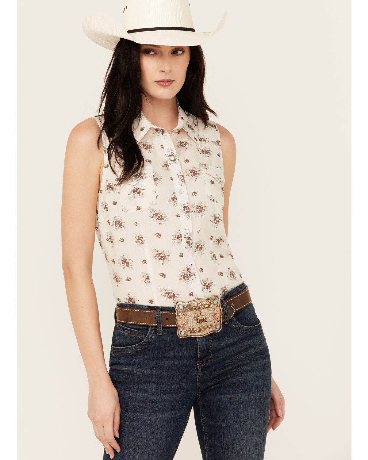 Women's Roper Floral Print Sleeveless Snap Western Shirt