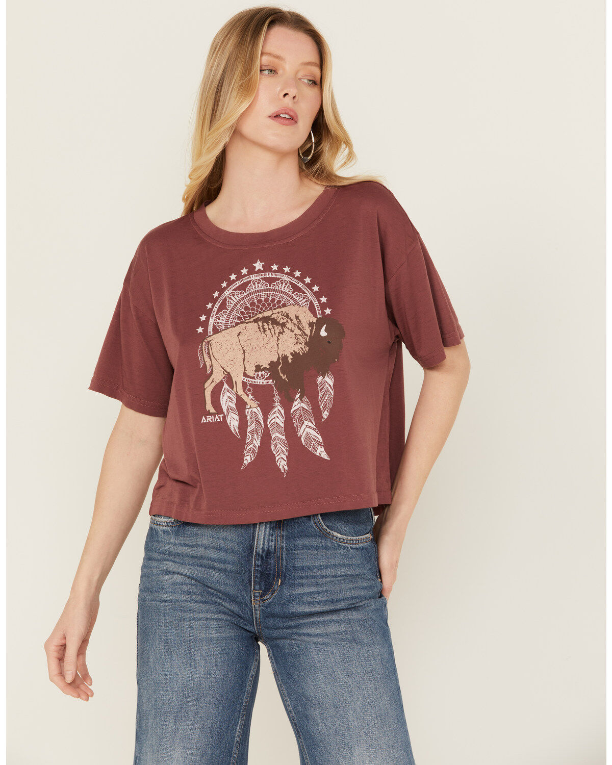 Women's Ariat Buffalo Short Sleeve Cropped Graphic Tee