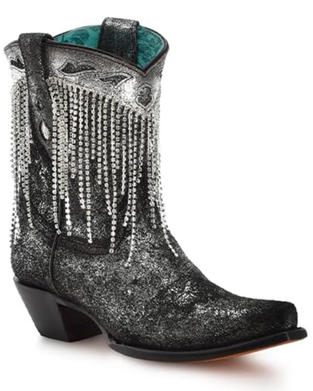 Women's Corral Overlay Crystal Fringe Booties - Snip Toe