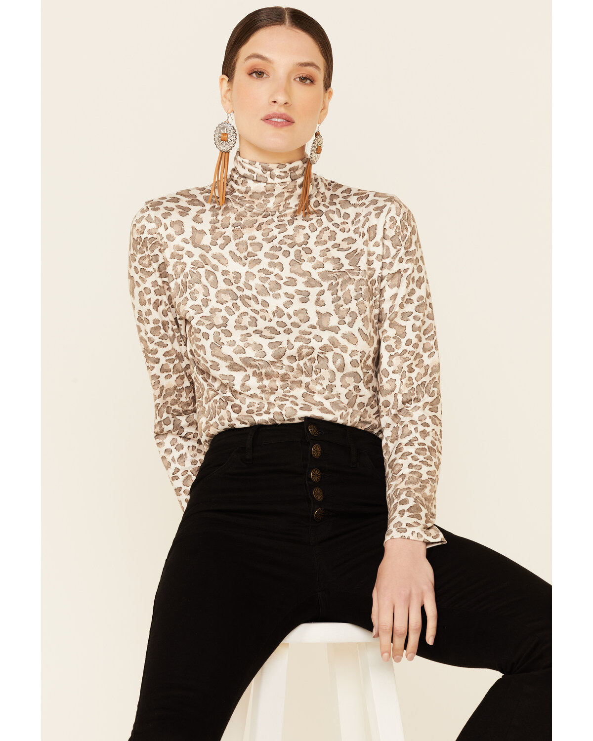 Women's Tasha Polizzi Kylie Multi Leopard Long Sleeve Turtleneck Top