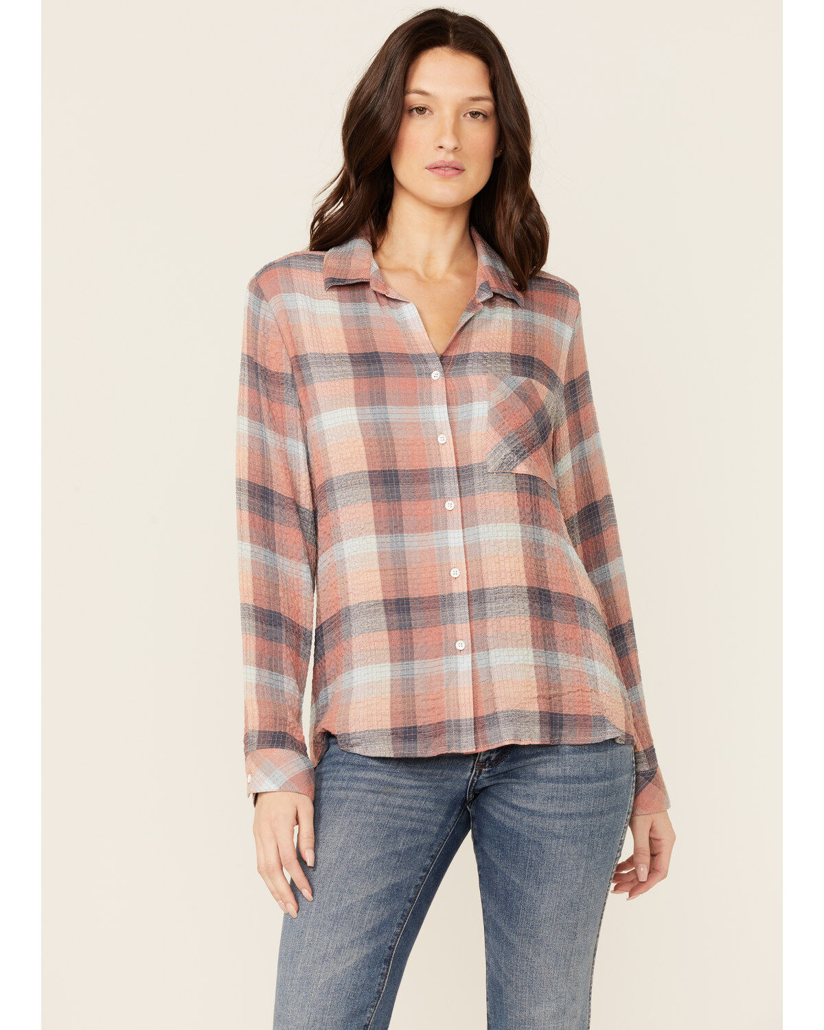 Women's North River Crinkle Ryn Desert Rust Plaid Shirt